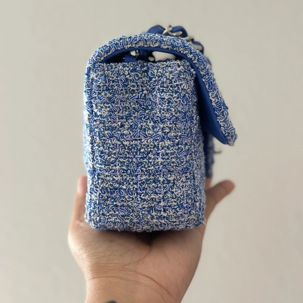 CHANEL CLASSIC MINI RECTANGULAR IN BLUE & WHITE TWEED - Picture 8 of 9